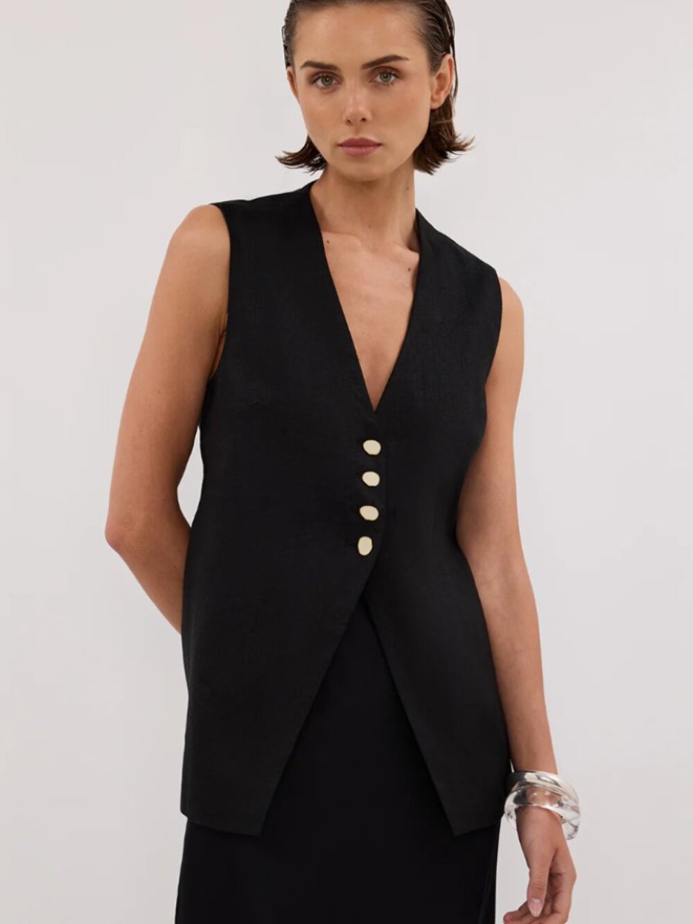 Dissh Knox Black Linen Vest, Size 4